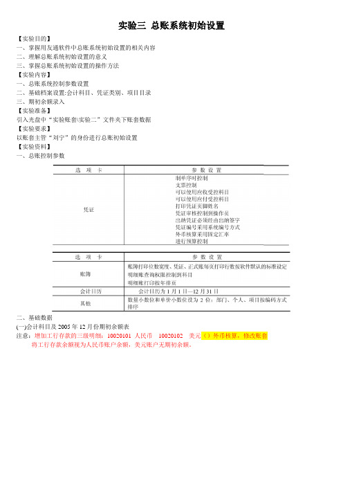 实验三 总账系统初始设置