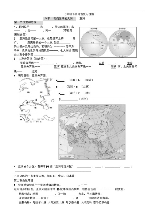 完整人教版七年级下册地理知识点总结填空2018推荐文档