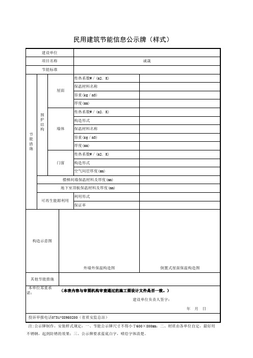 民用建筑节能信息公示牌(式样)