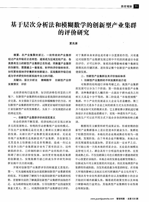 基于层次分析法和模糊数学的创新型产业集群的评价研究