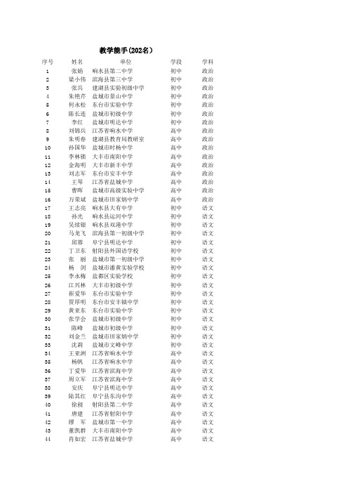 盐城市中学教学能手名单