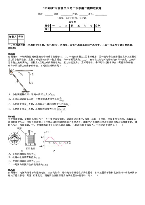 2024届广东省韶关市高三下学期二模物理试题