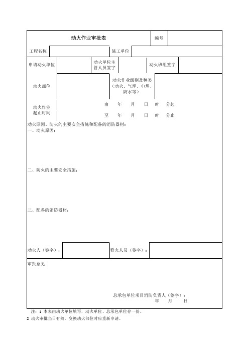 动火作业审批表