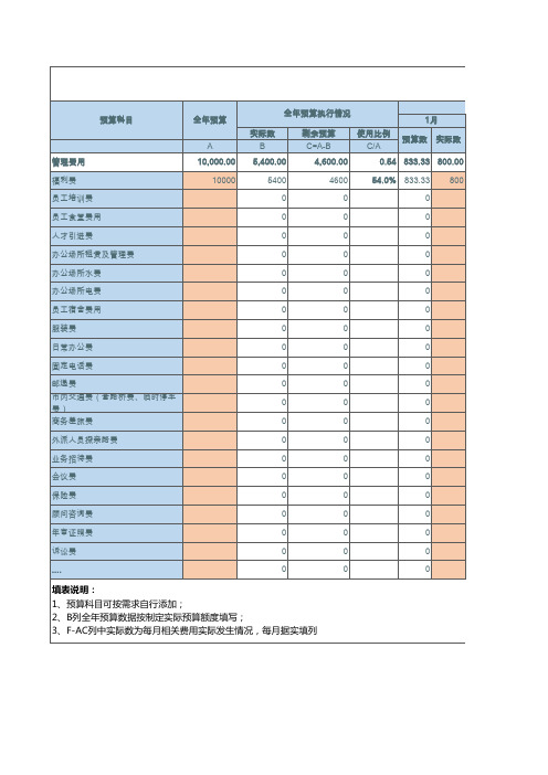 公司费用预算及执行情况表