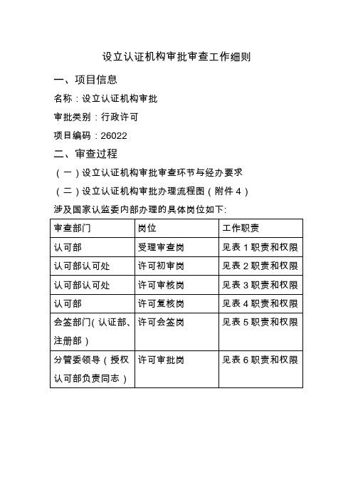 设立认证机构审批审查工作细则