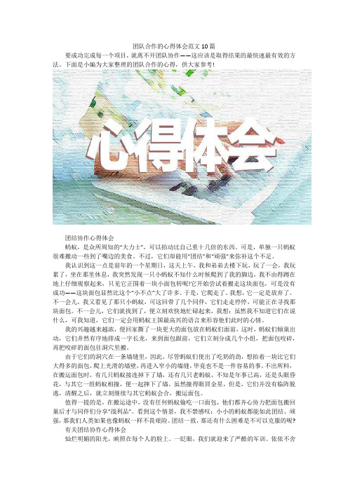 团队合作的心得体会范文10篇