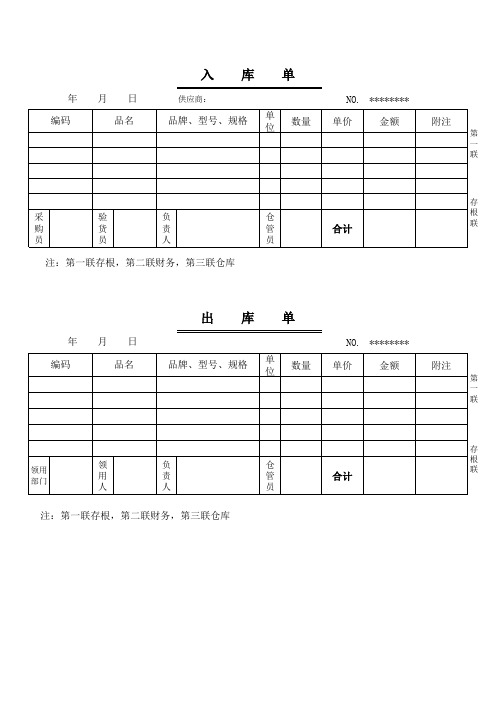 出库单,入库单范本