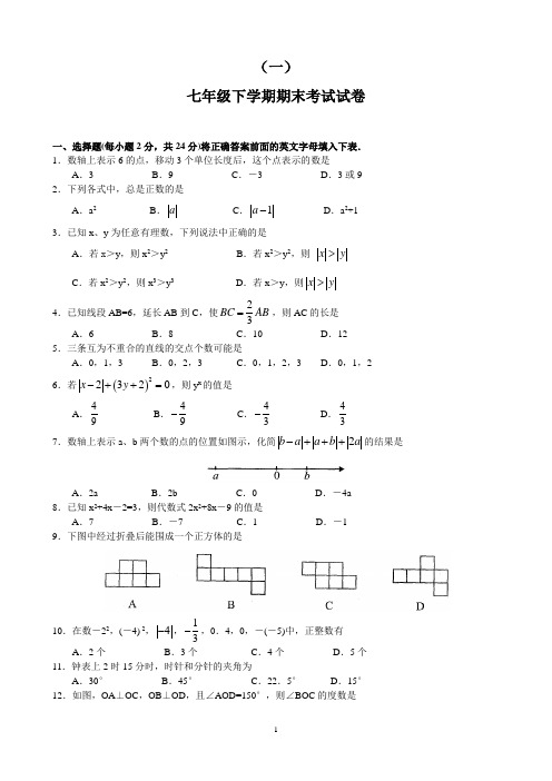 七年级下学期期末考试试卷(共13套附答案)