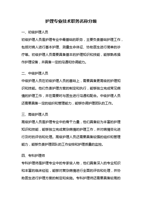 护理专业技术职务名称分级