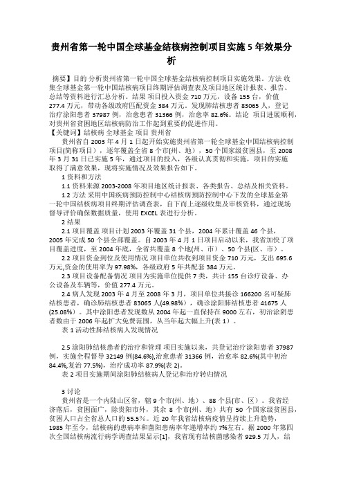 贵州省第一轮中国全球基金结核病控制项目实施5年效果分析