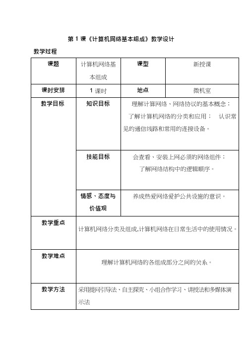 初中信息技术《1计算机网络基本组成(1)》教案、教学设计