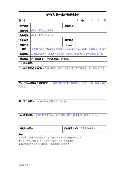 销售人员客户拜访计划表