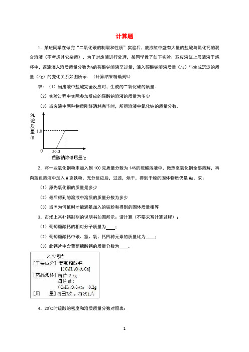 中考化学专题训练计算题含解析 (1)