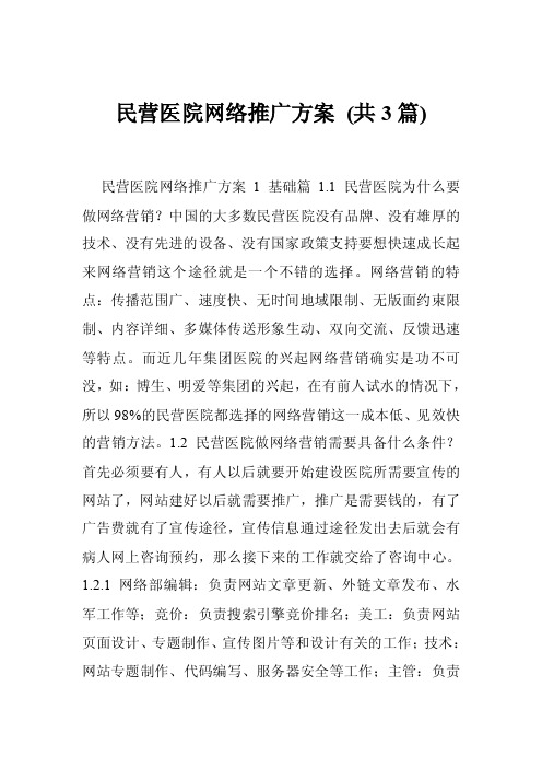 民营医院网络推广方案（共3篇）