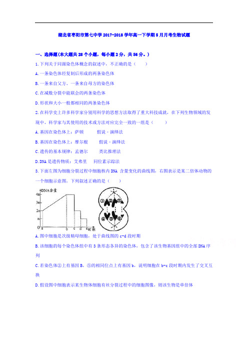 湖北省枣阳市第七中学2017-2018学年高一下学期5月月考