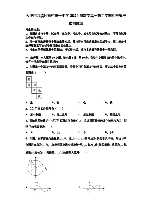 天津市武清区杨村第一中学2024届数学高一第二学期期末统考模拟试题含解析