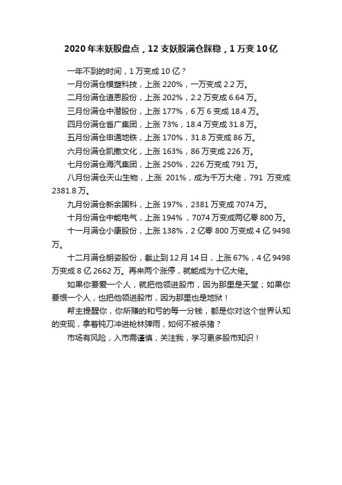 2020年末妖股盘点，12支妖股满仓踩稳，1万变10亿