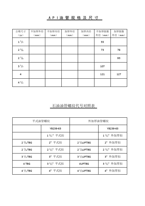 油管规格尺寸对照表