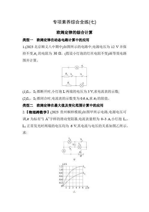 (五四制鲁科版)物理九年级上册总复习-专项素养综合全练(七)