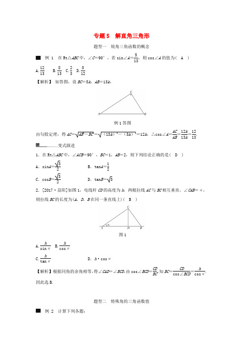 九年级数学下册期末高效复习专题5解直角三角形含解析浙教版