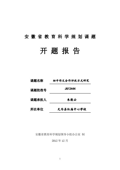 安徽省课题开题报告