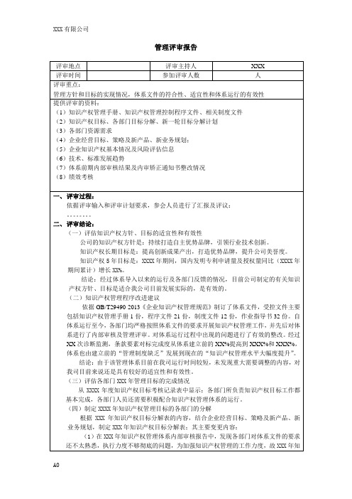 知识产权管理评审报告(样例)