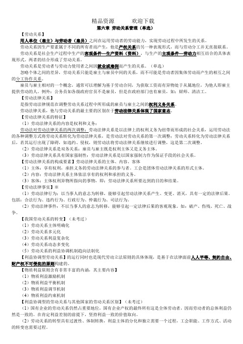 人力资源管理师三级第6章劳动关系管理考点复习大纲