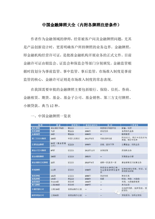 中国金融牌照大全(内附各牌照注册条件)