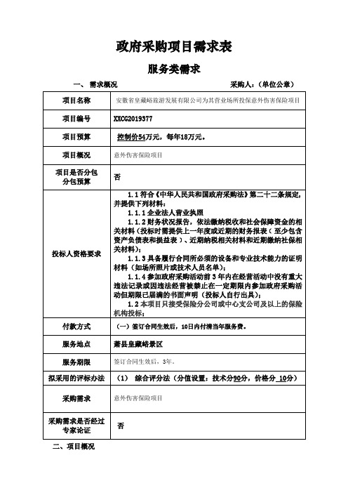 政府采购项目需求表