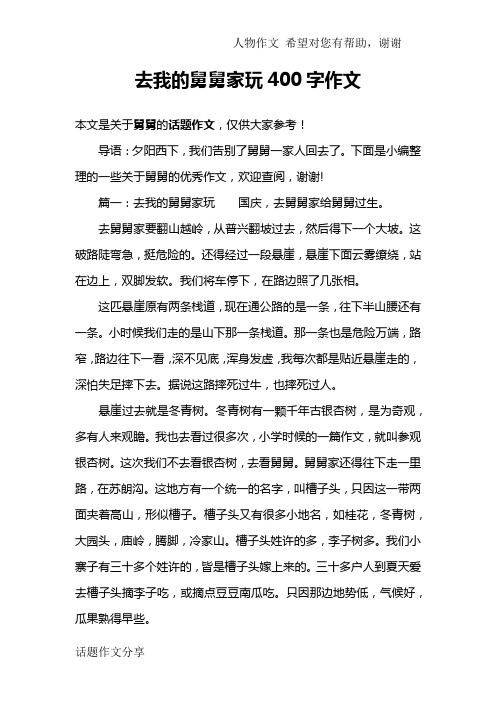 去我的舅舅家玩400字作文