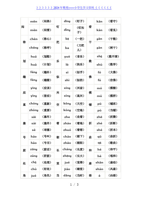 人教版四年级下册语文多音字汇总