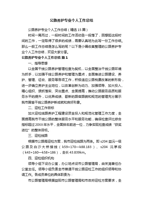 公路养护专业个人工作总结(精选15篇)