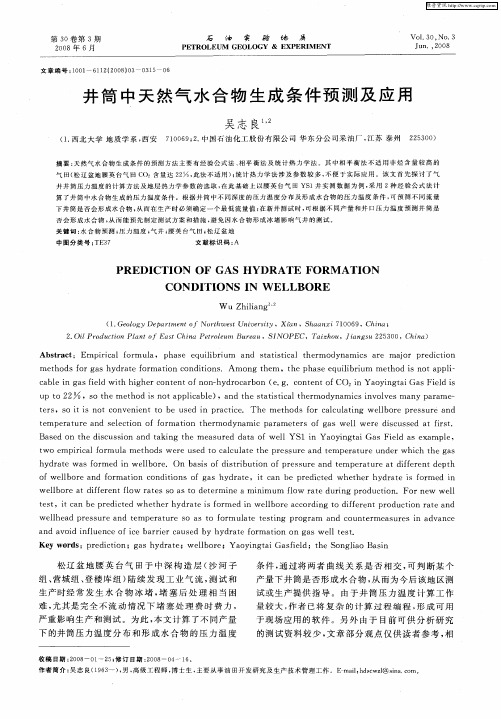 井筒中天然气水合物生成条件预测及应用