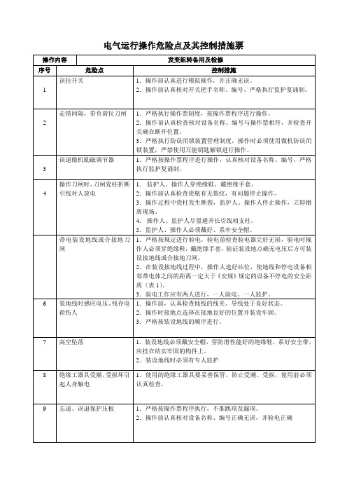 电气运行发变组操作危险点及其控制措施