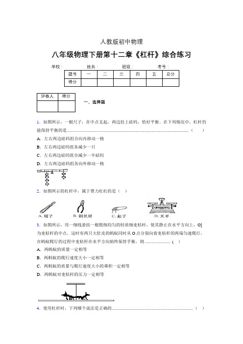 (中考)物理《杠杆》专项模拟练习(含答案) (262)