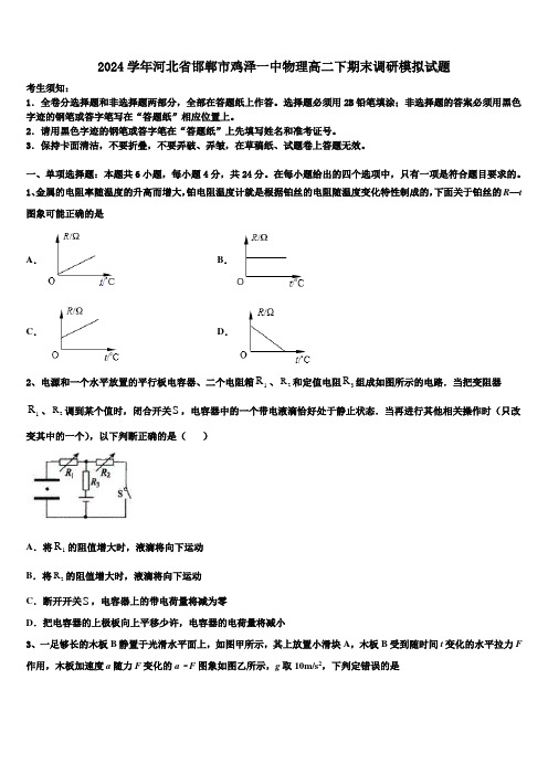 2024学年河北省邯郸市鸡泽一中物理高二下期末调研模拟试题(含解析)