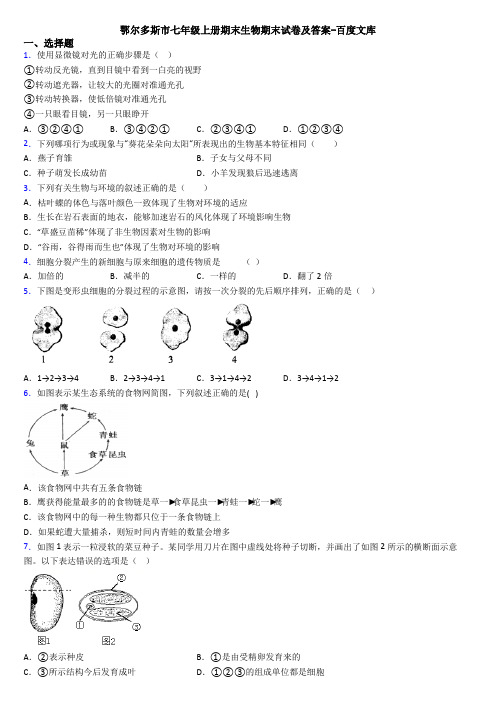 鄂尔多斯市七年级上册期末生物期末试卷及答案-百度文库