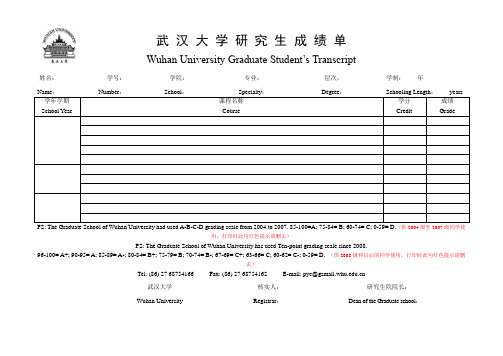 武汉大学研究生成绩单