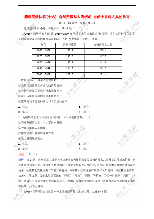 2018高考地理一轮复习 题组层级快练16 自然资源与人类活动 自然灾害对人类的危害