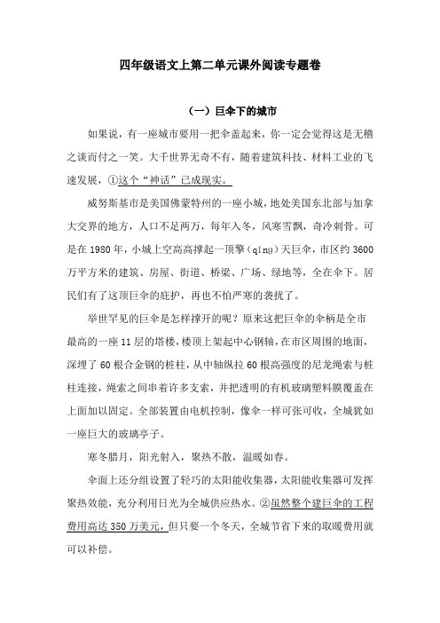 四年级语文上第二单元课外阅读专题卷  含答案 人教统编版