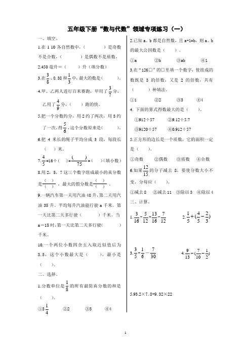 人教版五年级数学下册“数与代数”领域专项练习