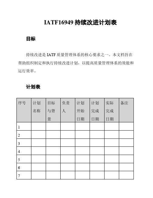 IATF16949持续改进计划表