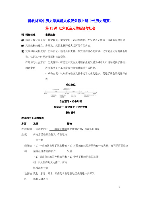 2022年新教材高中历史第三单元第11课辽宋夏金元的经济与社会学案新人教版必修上册中外历史纲要