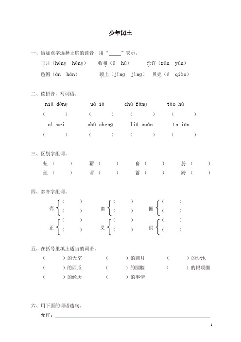 部编人教版六年级上册语文同步练习-17少年闰土(有答案)