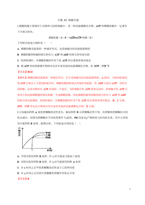 专题02 细胞代谢 (1)-2021年山东新高考专项突破(解析版)