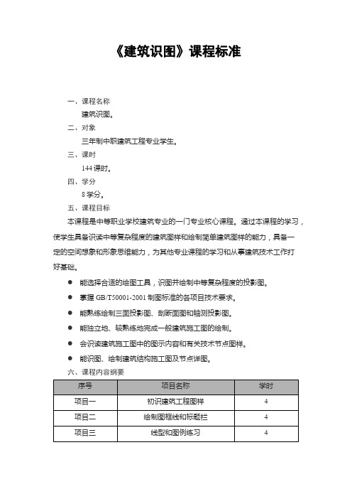 《建筑识图》课程标准