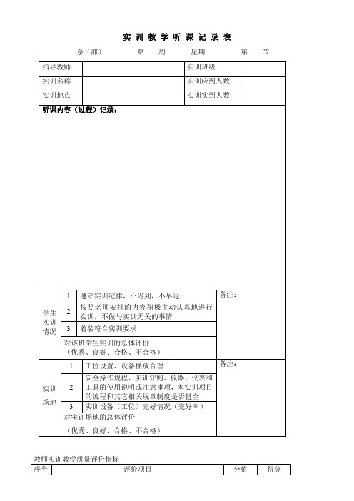 实 训 教 学 听 课 记 录 表