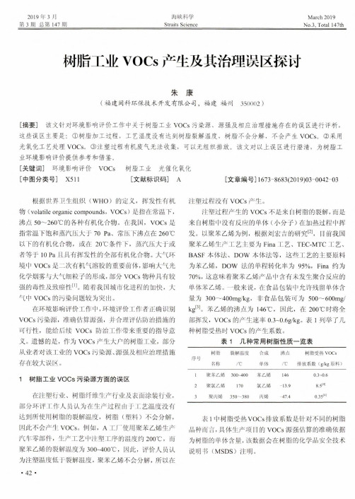 树脂工业VOCs产生及其治理误区探讨