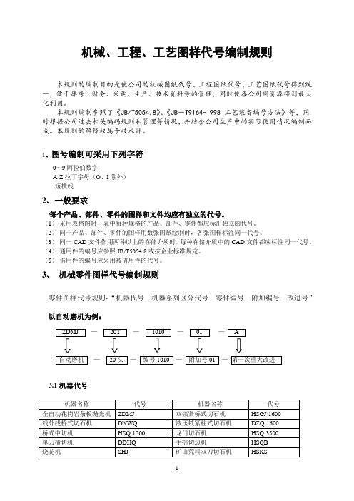 机械零件、工艺图样代号编制规则