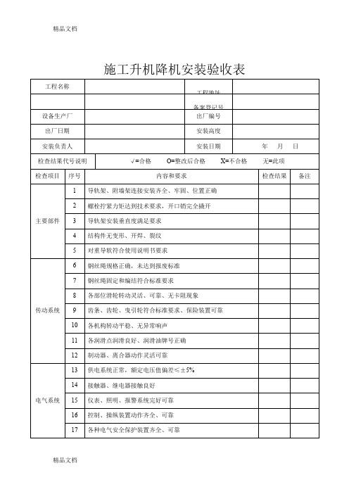 (整理)施工升降机安装验收表